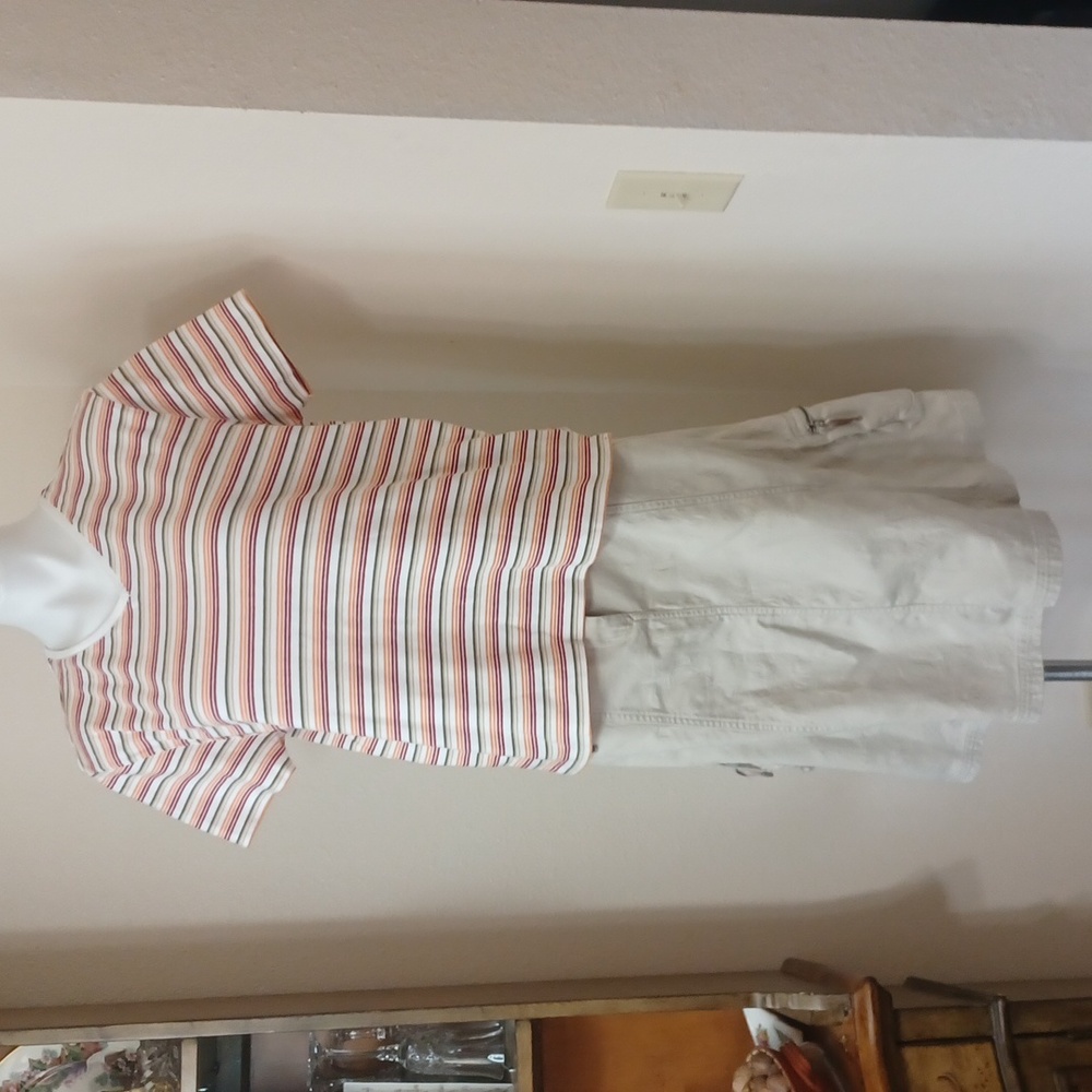 Karen Scott Top Short Sleeve Size Large Striped V Neck